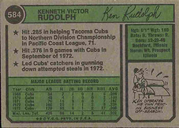 Ken Rudolph  baseball card collectible - Main Image 2