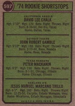 1974 Rookie Shortstops (Dave Chalk / John Gamble / Pete Mackanin / Manny Trillo)  baseball card collectible - Main Image 2