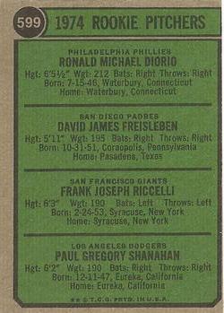 1974 Rookie Pitchers (Ron Diorio / Dave Freisleben / Frank Riccelli / Greg Shanahan)  baseball card collectible - Main Image 2