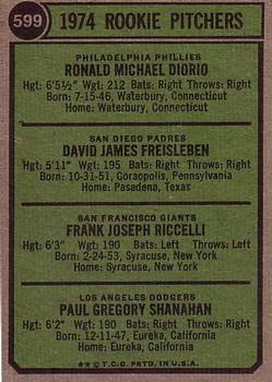 1974 Rookie Pitchers (Ron Diorio / Dave Freisleben / Frank Riccelli / Greg Shanahan)  baseball card collectible - Main Image 2