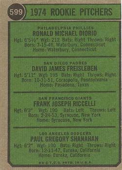 1974 Rookie Pitchers (Ron Diorio / Dave Freisleben / Frank Riccelli / Greg Shanahan)  baseball card collectible - Main Image 2