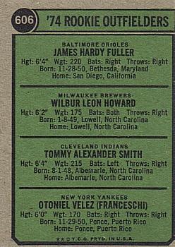 1974 Rookie Outfielders (Jim Fuller / Wilbur Howard / Tommy Smith / Otto Velez)  baseball card collectible - Main Image 2