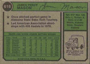 Jim Mason  baseball card collectible - Main Image 2