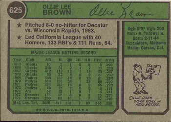Ollie Brown  baseball card collectible - Main Image 2