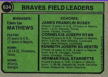 Braves Field Leaders (Eddie Mathews / Herm Starrette / Connie Ryan / Jim Busby / Ken Silvestri)  baseball card collectible - Main Image 2