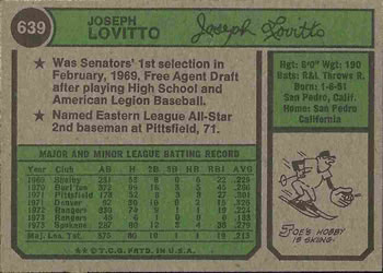 Joe Lovitto  baseball card collectible - Main Image 2