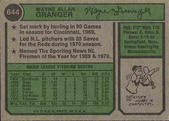 Wayne Granger  baseball card collectible - Main Image 2