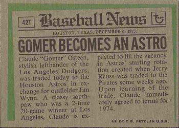 Claude Osteen  baseball card collectible - Main Image 2