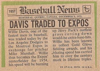 Willie Davis  baseball card collectible - Main Image 2