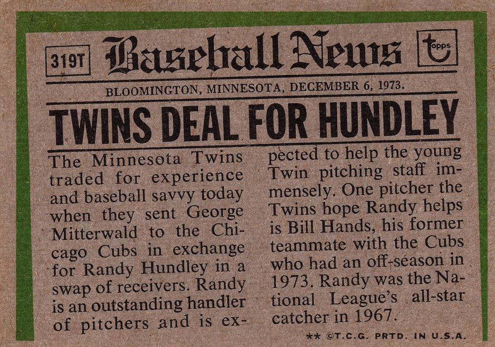 Randy Hundley  baseball card collectible - Main Image 2