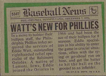 Eddie Watt  baseball card collectible - Main Image 2