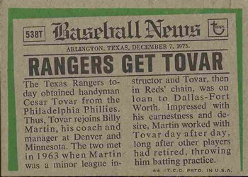 Cesar Tovar  baseball card collectible - Main Image 2