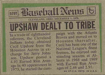 Cecil Upshaw  baseball card collectible - Main Image 2