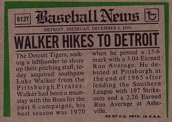 Luke Walker  baseball card collectible - Main Image 2