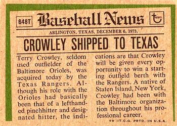 Terry Crowley  baseball card collectible - Main Image 2