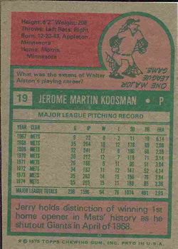 Jerry Koosman  baseball card collectible - Main Image 2