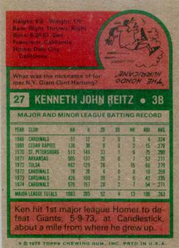 Ken Reitz  baseball card collectible - Main Image 2