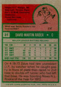 Dave Rader  baseball card collectible - Main Image 2