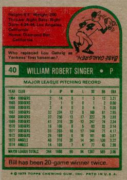 Bill Singer  baseball card collectible - Main Image 2