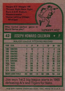 Joe Coleman  baseball card collectible - Main Image 2