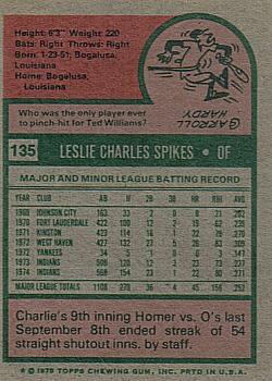 Charlie Spikes  baseball card collectible - Main Image 2