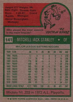 Mickey Stanley  baseball card collectible - Main Image 2