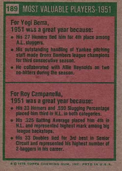 1951 MVPs (Yogi Berra / Roy Campanella)  baseball card collectible - Main Image 2