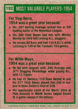 1954 MVPs (Yogi Berra / Willie Mays)  baseball card collectible - Main Image 2