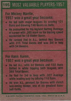 1957 MVPs (Mickey Mantle / Hank Aaron)  baseball card collectible - Main Image 2