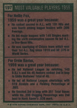 1959 MVPs (Nellie Fox / Ernie Banks)  baseball card collectible - Main Image 2