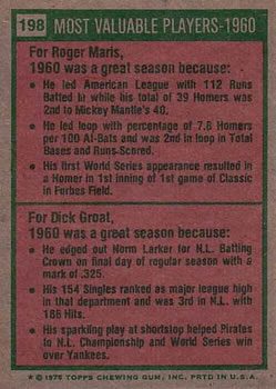 1960 MVPs (Roger Maris / Dick Groat)  baseball card collectible - Main Image 2