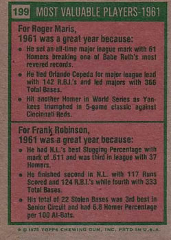 1961 MVPs (Roger Maris / Frank Robinson)  baseball card collectible - Main Image 2