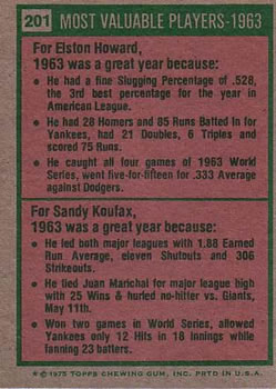 1963 MVPs (Elston Howard / Sandy Koufax)  baseball card collectible - Main Image 2