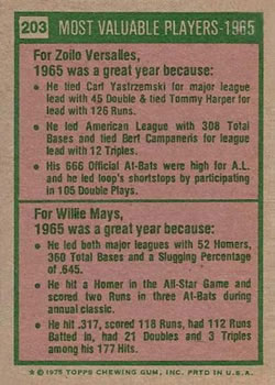 1965 MVPs (Zoilo Versalles / Willie Mays)  baseball card collectible - Main Image 2