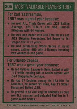 1967 MVPs (Carl Yastrzemski / Orlando Cepeda)  baseball card collectible - Main Image 2