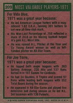 1971 MVPs (Vida Blue / Joe Torre)  baseball card collectible - Main Image 2