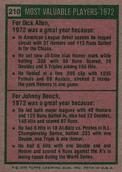 1972 MVPs (Rich Allen / Johnny Bench)  baseball card collectible - Main Image 2