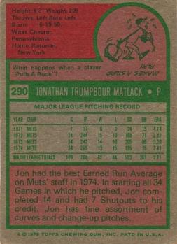 Jon Matlack  baseball card collectible - Main Image 2