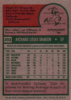 Dick Sharon  baseball card collectible - Main Image 2