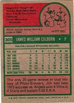 Jim Colborn  baseball card collectible - Main Image 2