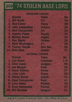 1974 Stolen Base Leaders (Bill North / Lou Brock)  baseball card collectible - Main Image 2