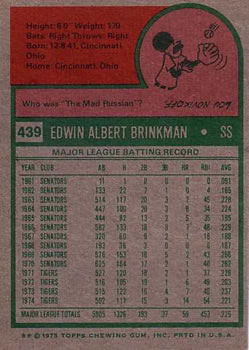 Ed Brinkman  baseball card collectible - Main Image 2
