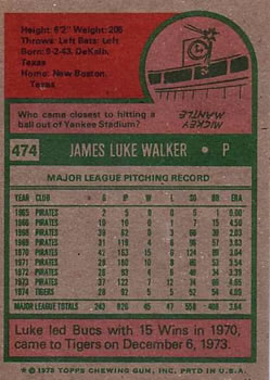 Luke Walker  baseball card collectible - Main Image 2