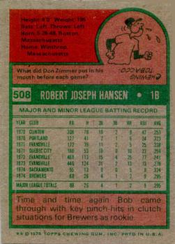 Bob Hansen  baseball card collectible - Main Image 2