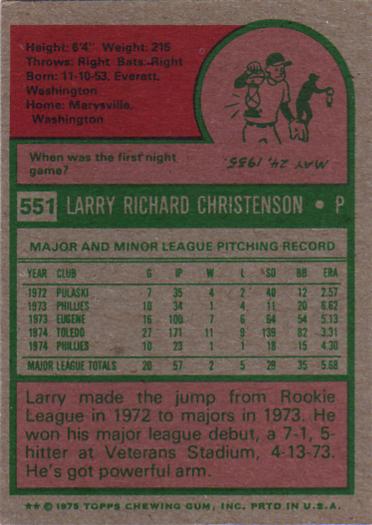 Larry Christenson  baseball card collectible - Main Image 2