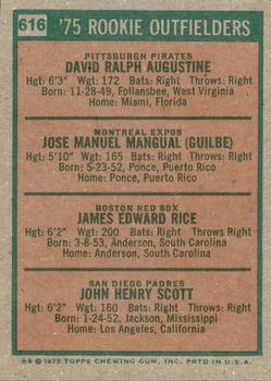 1975 Rookie Outfielders (Dave Augustine / Pepe Mangual / Jim Rice / John Scott)  baseball card collectible - Main Image 2