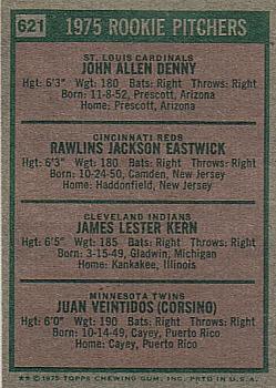 1975 Rookie Pitchers (John Denny / Rawly Eastwick / Jim Kern / Juan Veintidos)  baseball card collectible - Main Image 2