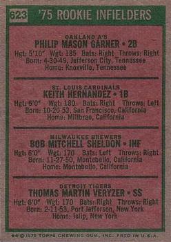 1975 Rookie Infielders (Phil Garner / Keith Hernandez / Bob Sheldon / Tom Veryzer)  baseball card collectible - Main Image 2