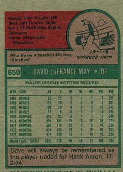 Dave May  baseball card collectible - Main Image 2