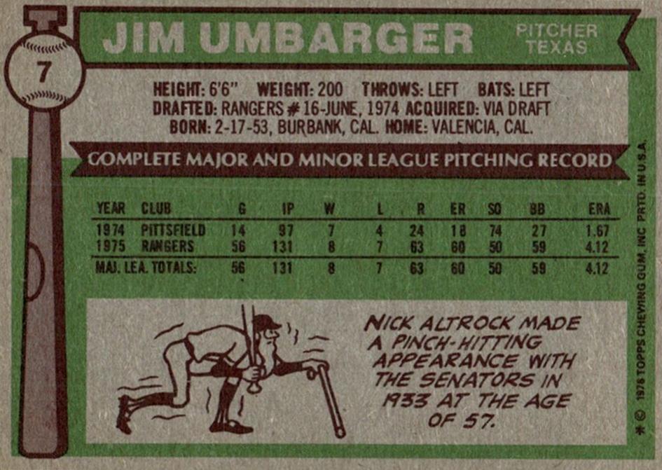 Jim Umbarger  baseball card collectible - Main Image 2